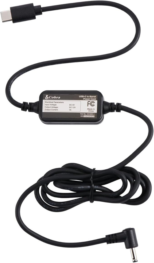 USB-C to Barrel Connector Radar Detector Power Cable for Cobra Radar Detectors, Compatible with Cobra RAD350 380 450 480i 700i and Suitable for Radar Detector Windshield Mount