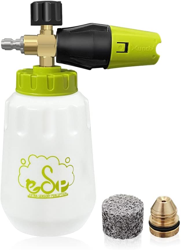 ESP Foam Cannon Snow Foam Lance with 1/4 Standard Quick Connector 4000psi 1 Liter Bottle Adjustable Professional Car Wash Pressure Power Jet Washer Quick Release Nozzle