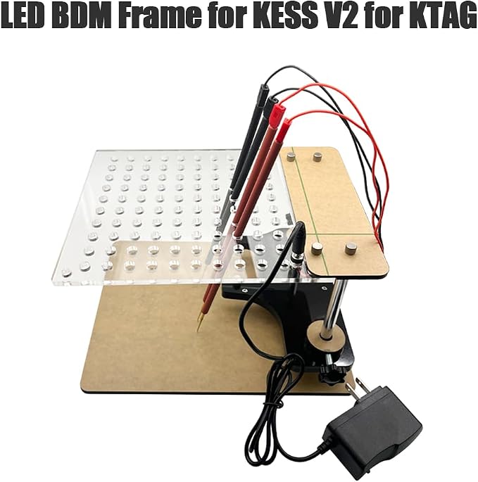 BDM Frame with 4 Pcs Probe Pins, with LED Test Board Assembly, Support for 22pcs BDM Adapter，Multifunctional BDM Frame Set Work for Kess v2, for KTAG for FGTECH OBD2 Diagnostic Scanner Tool