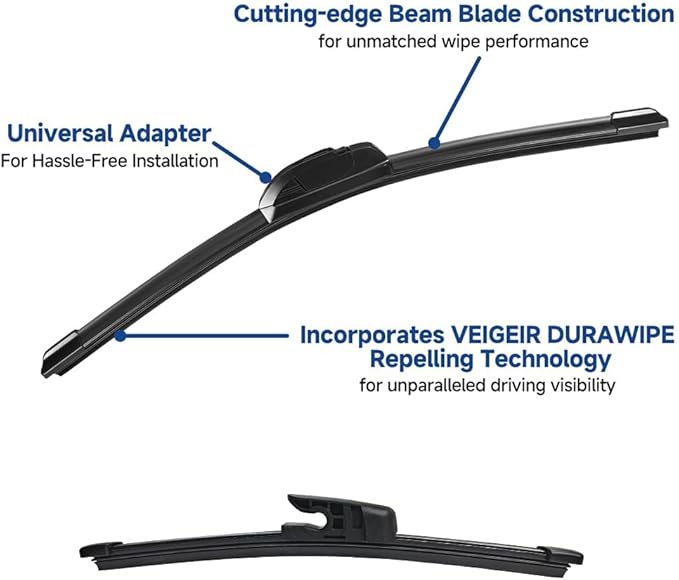 3 Pack Windshield Wiper Blades Compatible with Hyundai Veloster 2012 2013 2014 2015 2016 2017 Original Factory Quality Front Rear Wipers Blade Set for My Car - 26" 18" 8"