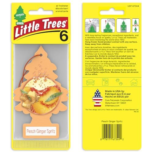 LITTLE TREES Car Air Freshener | Hanging Tree Provides Long Lasting Scent for Auto and Home | 24 Air Fresheners |Peach Ginger Spritz