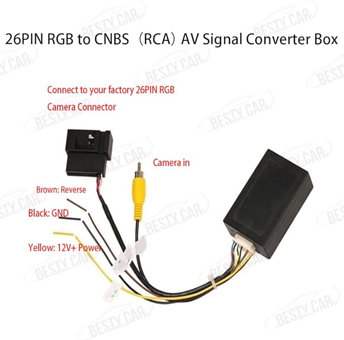 26Pin RGB to CVBS (RCA) AV Signal Reverse Camera Adapter Can Bus Decoder Compatible for VW Passat CC Tiguan w/Original OEM RGB Rearview Backup Camera