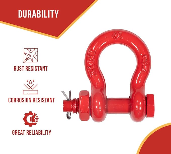 Mytee Products 20Pcs 3/8" Anchor Shackle Forged Carbon Steel w/Safety Screw Pin Load Limit 2,000 lbs Double Rust Protection Heavy Duty D Ring Bolt Type Shackle for Towing, Rigging, Vehicle Recovery