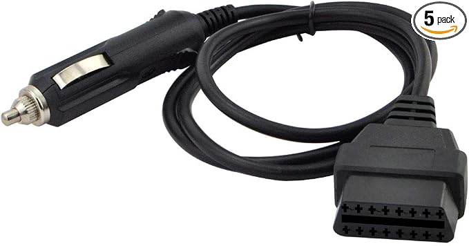 1M/3.3ft Car OBD2 Vehicle ECU Emergency Power Supply Cable Car Memory Save Any 12V DC Power Source with Cigarette Lighter to OBD Female Connector Cable Adapter Black (Pack of 5)