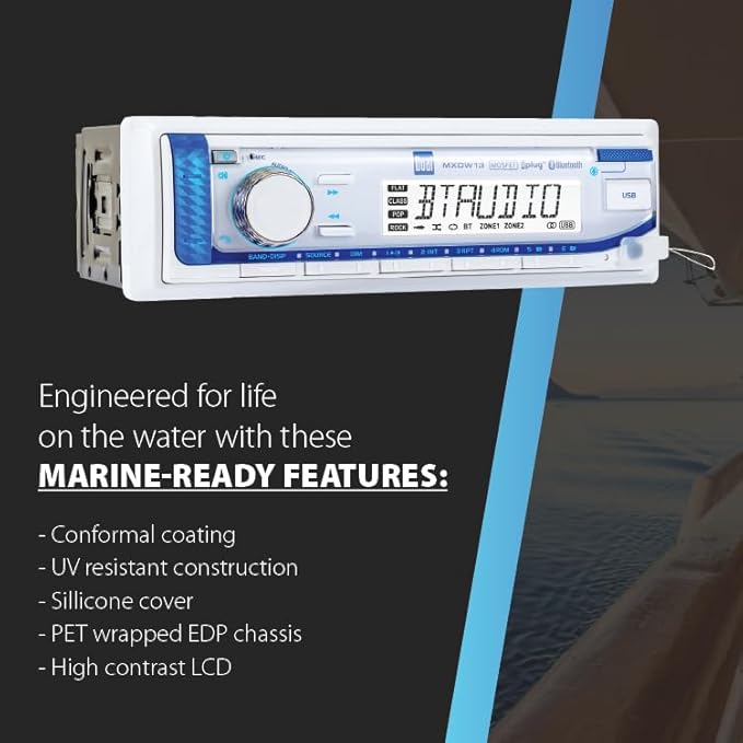 Dual Electronics MXP152W Marine Stereo with (2) 6.5" Marine Speakers & Antenna | AM/FM Boat Radio Digital Media Receiver with Built-in Bluetooth | USB Playback with 2.1A Fast Charging | White