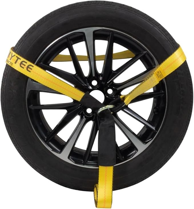 Mytee Products (4 Pack) 2" x 120" Car Trailer Tie Down Straps with Flat Hook - 3333 LB WLL Lasso Style Tire Straps for Vehicle Hauling
