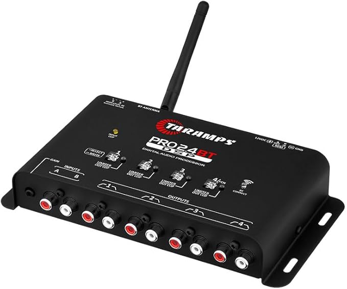 Taramps Pro 2.4 BT Bluetooth DSP Crossover Full, Digital Signal Processor, Car Audio Equalizer with App, Gain up to 9V, 15 Band Graphic Equalization, 12 preset EQ, 2 in and 4 Out, High Level Input