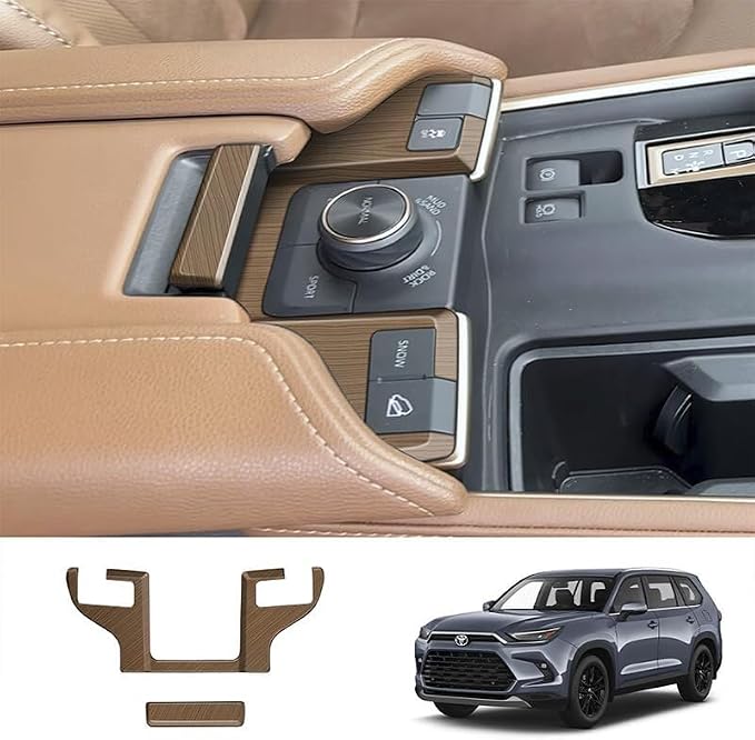 2Pcs Armrest Box Top Button Glitter Interior Modifications Compatible with Toyota Grand Highlander 2024 2025 2026 Fit for 2024-2026 Grand Highlander ABS Accessories(Wood Grain)