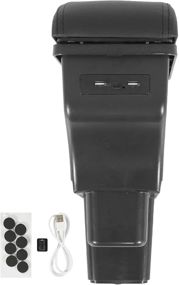 Car Armrest Box Compatible with Honda Fit Jazz Hatchback 2009-2013 Accessories Storage Center Console Double Layer Armrest Organizer Box with USB Ports Black Stitching