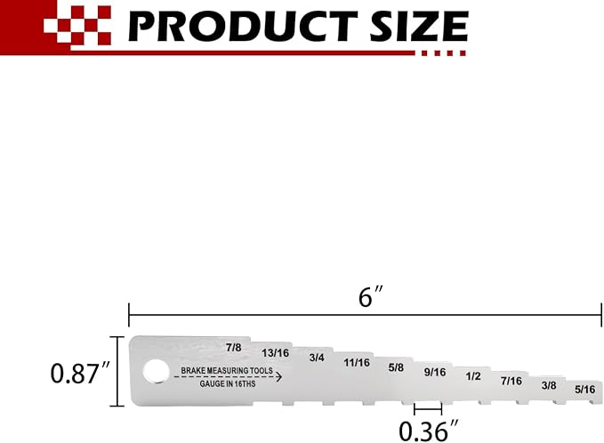 Pocket Tech Gauge 16ths Brake Measuring Gauge, Stainless Steel, Laser Cut and Engraved