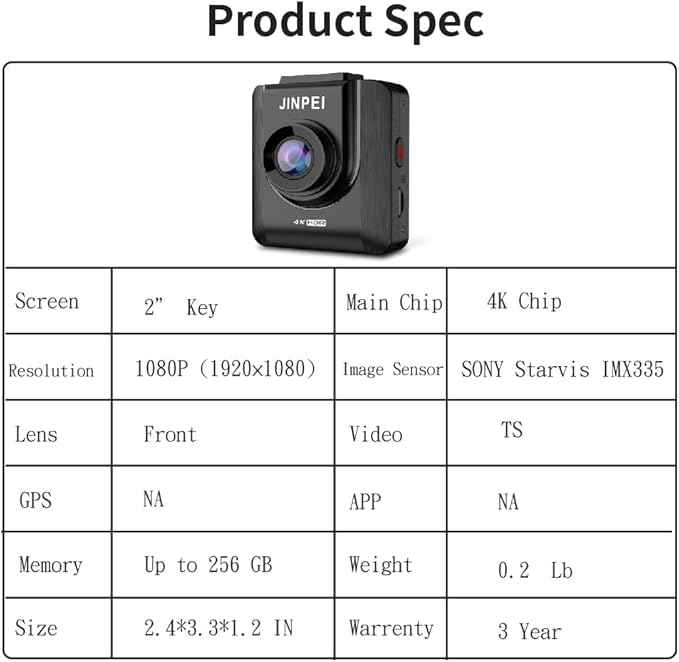 4K Front Dash Cam 64GB Included, Car Dashboard Camera Recorder with UHD 2160P, 2" IPS Screen, 150° Wide Angle, HDR, Night Vision,JD-19B-4K