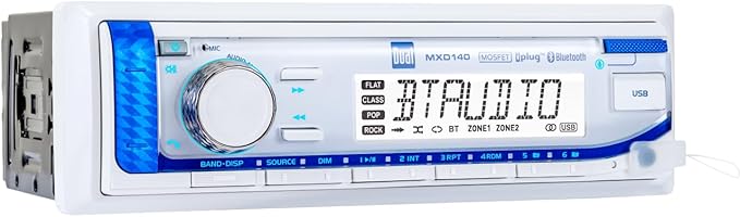 Dual Electronics MXD140 Marine Stereo with Built-in Bluetooth | Single DIN 8-Character Sunlight-Readable LCD Display | AM/FM Stereo Receiver | USB Port with 2.1 A Charging | White