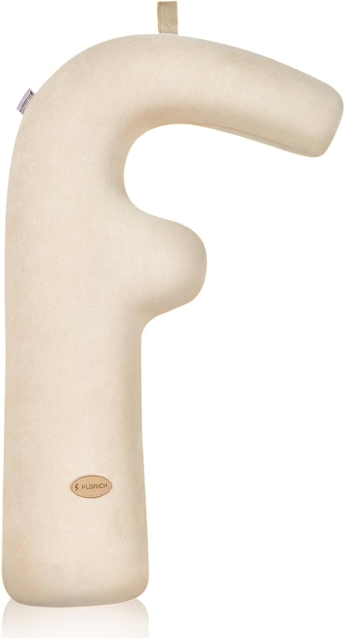 FLORICH Memory Foam Kids Travel Pillow, Car Sleeping Pillow, F-Shape Car Pillows for Adults and Children, Traveling Car Pillow for Kids with Removable Pillowcase (Dark Beige)