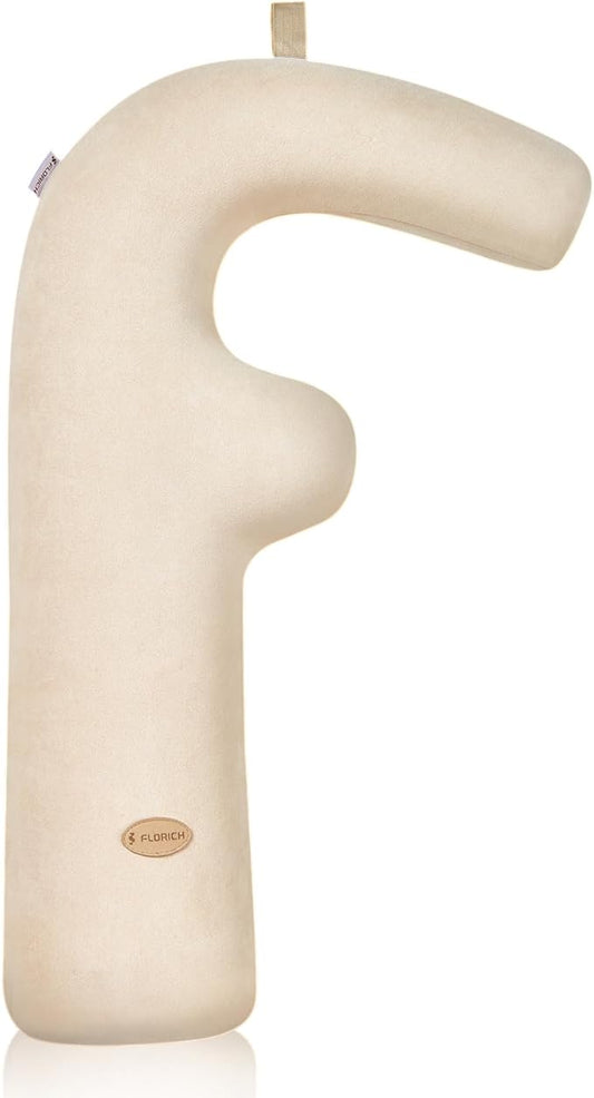 FLORICH Memory Foam Kids Travel Pillow, Car Sleeping Pillow, F-Shape Car Pillows for Adults and Children, Traveling Car Pillow for Kids with Removable Pillowcase (Dark Beige)