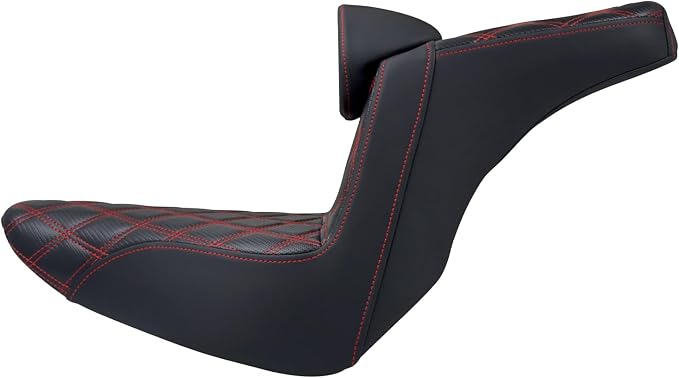 One-Piece Driver Passenger Seat Motorcycle 2-Up Seat with Driver Backrest Cushion Pad Fit for Harley Softail Sport Glide FLSB Low Rider FXLR FXLRS FXLRST 2018-later (Red Stitching)