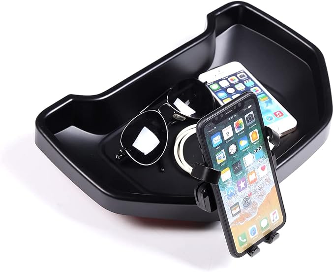 Fit for Toyota Tundra 2007-2021 Car Dash Center Console Table Storage Tray,Instrument Organizer ABS Black Materials Anti-Slip Backing Accessories (with B Style Mobile Phone Holder)