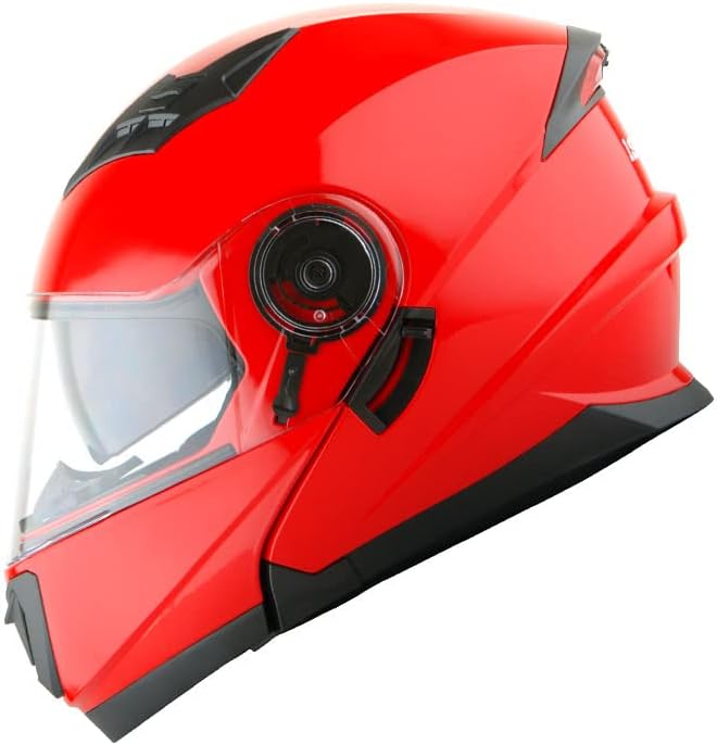 1Storm New Motorcycle Bike Modular Full Face Helmet Dual Visor Sun Shield: Glossy Red