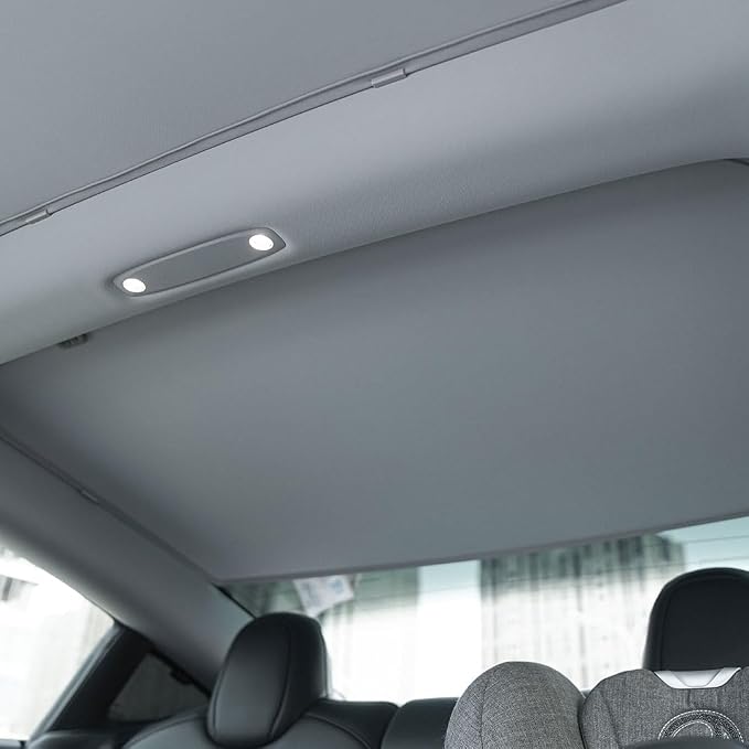 VION Tesla Model 3 Roof Sunshade (2023-2021 Model 3) – Full Blackout (No Light Transmission), Cooler Cabin, Dual-Layer Fabric with Graphene-Enhanced UV Coating, No Sagging – Gray