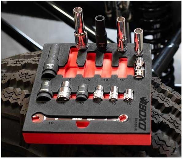 BOXO USA 10mm Socket and Wrench Rescue Kit - 13 Piece Set in Deep EVA Foam Tool Storage Solution - 1/4”, 3/8” and 1/2” 6-Point Chrome and 6-Point Impact Socket