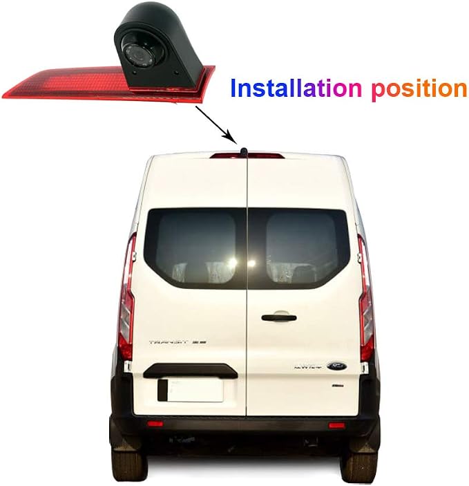 Brake Light Backup Camera Compatible for Ford Transit Custom Rear High Level Brake Light Reversing Parking Camera from 2012-2015 with 7 inch Clip-on Mirror Monitor