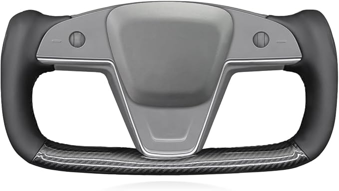 MEWANT DIY Black Shiny PU Carbon Fiber Genuine Leather Steering Wheel Cover for Tesla Model S Yoke 2021-2023 Model X