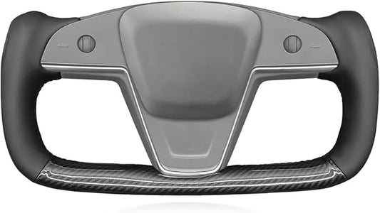 MEWANT DIY Black Shiny PU Carbon Fiber Artificial Leather Steering Wheel Wrap for Tesla Model S Yoke 2021-2023 Model X