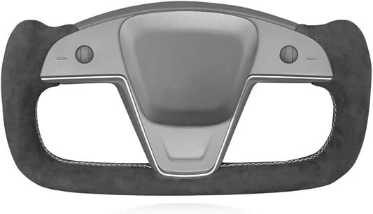 MEWANT Hand Stitch Dark Gray 9002 Athsuede Steering Wheel Cover Wrap for Tesla Model S Yoke 2021-2023 Model X 2021-2023