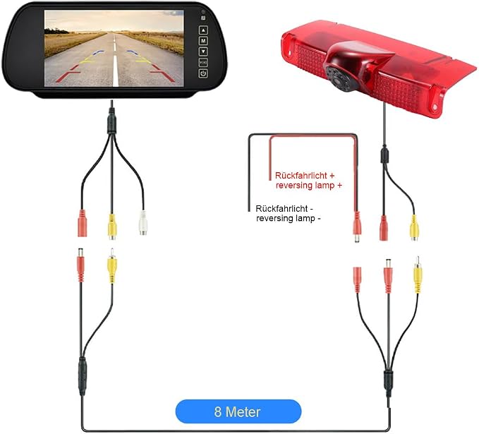 7 inch LCD Mirror Monitor+High Mount Brake Light Rear View Reverse Backup Camera Replacement for Chevrolet Express GMC Chevy Savana Exporer Vans Cargo Van 2003-2018