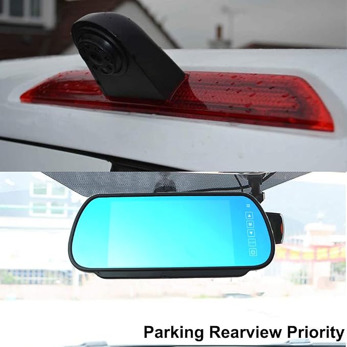 Compatible for Ford Transit 150 2015-2018, Transit 250 2015-2018, Transit 350/350 HD 2015-2018，350HD L4H3 Brake Light Backup Camera with 7 inch Clip-on Mirror Monitor (Transit Van)