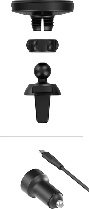 PhoneSuit Magnetic Car Dock for MagSafe & iPhone Wireless Charging | Strong Neodymium Magnets | 15 Watt Fast Charging | | Include USB Car Charger | Air Vent Adapter | iPhone 15/14 / 13/12 & More