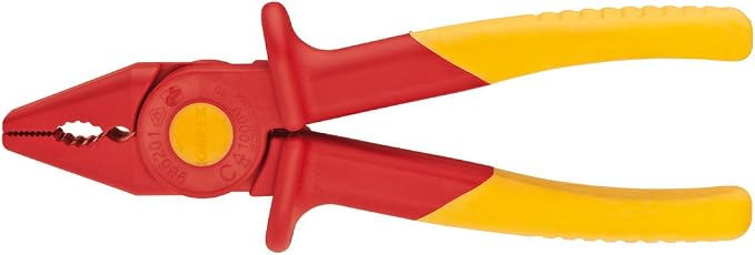 KNIPEX Tools 98 62 02, Flat Nose Plastic Pliers 1000V Insulated & 62 01 Snipe Nose Plastic Pliers 1000V Insulated, Red/Yellow