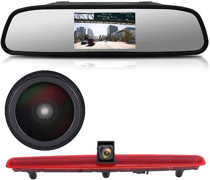 Caros HD 1280x720 Pixels 1000 TV Lines 3rd Brake Light Reversing Camera Brake lamp Parking Camera Replacement for VW T5 Bus Transporter Multivan Caravelle Business Third 3rd+4.3' Reverse Monitor