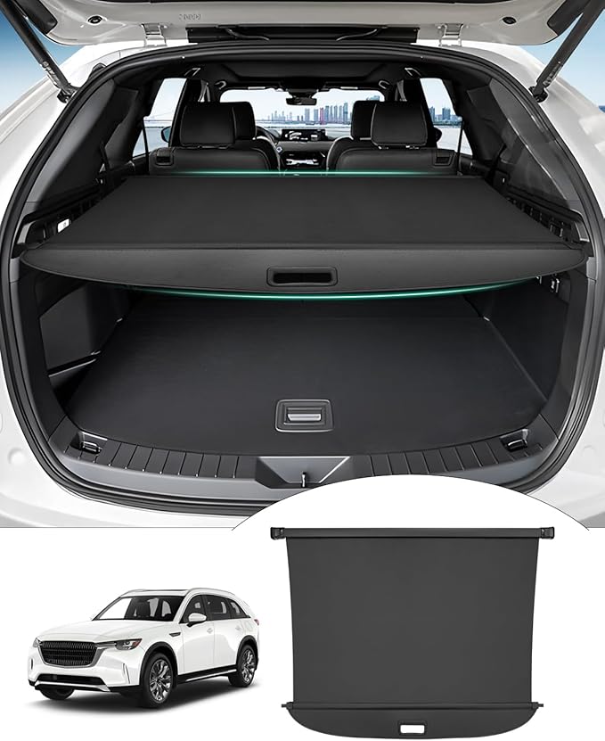 Powerty Retractable Cargo Cover for Mazda CX-90 CX90 Accessories 2024 2025 2026, Canvas Texture Trunk Cover Privacy Screen Rear Security Shade for Mazda CX-90 Accessories