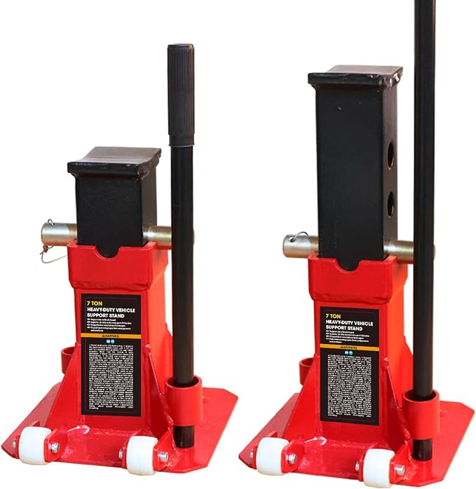 Torin ATZ70006PB Heavy Duty Jack Stands: Pin Style Jack Stand with 2 Casters and Handle, Easily Portable Car Stand for Car SUV, Truck and Pick Up, 7 Ton (14,000 lb) Capacity, Red