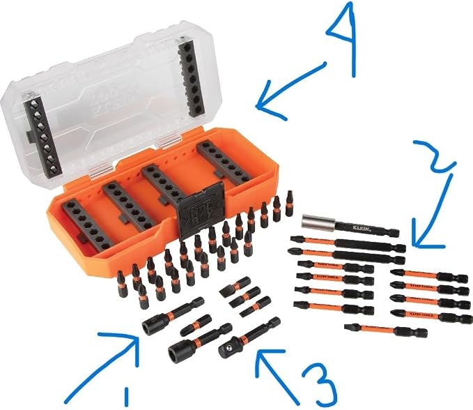 Klein Tools 65400 15-Piece Impact Socket Set with 33801 40-Piece Impact Driver Bit Set, Sockets, Bits, Accessories and Case