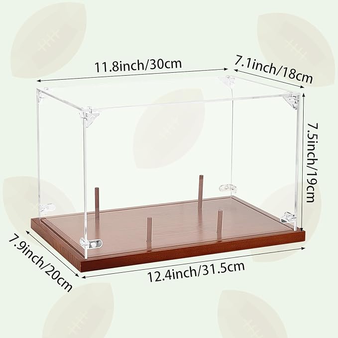 Clear Acrylic Football Display Case with Wood Base & Tee, Memorabilia Stand Cube Holder, Dust Protection Transparent Storage Box for Single Ball Souvenir Football Collections