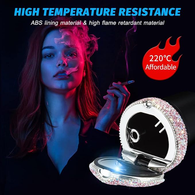 eing Car Ashtray Portable Bling Cigarette Smokeless Cylinder Cup Holder with Blue LED Light Indicator and 2 Replacement Batteries,Car Accessories for Women,Ideal for Car,Home and Office,1-Pack Pink