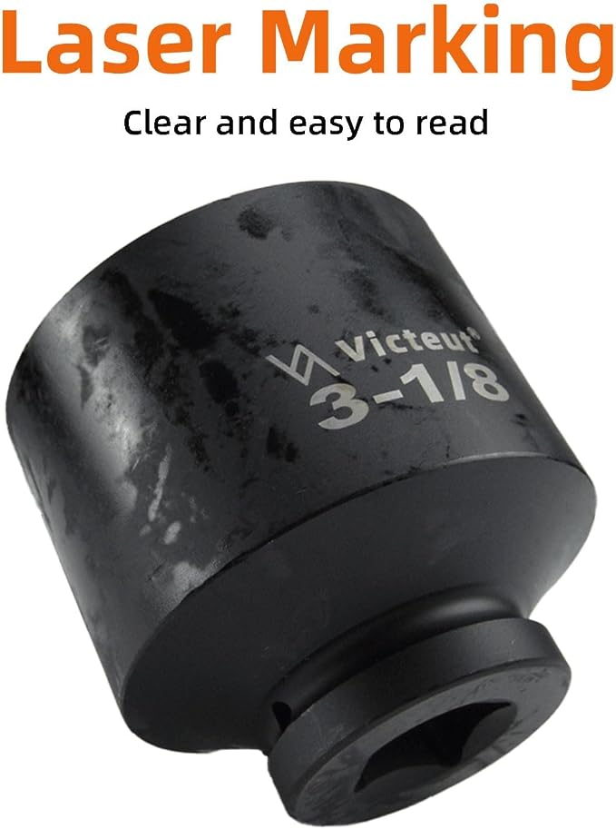 1" Drive 3-1/8" Jumbo Impact Socket, 6-Point, Heat Treated Cr-V Alloy Steel, One-Piece Forged, Surface Phosphating and Blackening Treatment, Anti-rust, Radius Corner Design, No Harm to Nut Corners