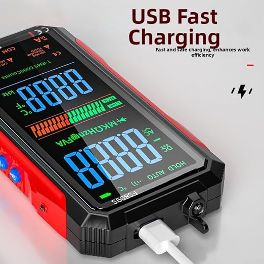 FS899S Digital Multimeter Tester, USB Rechargeable Smart Auto Ranging Multimeter, Measure AC/DC Current/Voltage, Capacity, Continuity, Resistance, Frequency, Non-Contact Voltage (NCV)(FS899S)