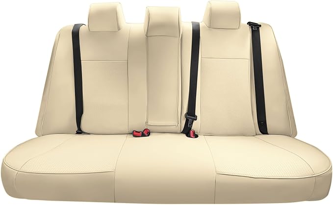 FH Group Custom Fit Seat Covers for 2012-2017 Toyota Camry, Car Seat Covers Rear Set, Solid Beige Faux Leather Seat Covers, Waterproof Car Seat Cover, Toyota Accessories, Car Seat Covers for Sedan