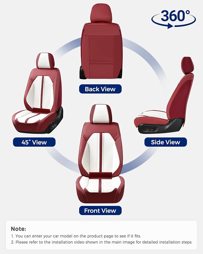 Huidasource Red White Front Seat Cover, Luxury Faux Leather Front Car Seat Cover Front Seats, Compatible with Airbags, Cooling＆Heating, Universal Fit for Most Cars, Vans, Trucks, SUVs, Red＆White