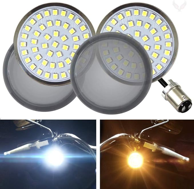 Eagle Lights Generation II Front 2 Inch LED Turn Signals with White Running Lights Compatible with Harley Davidson® Motorcycles - Includes Smoked Lenses / 1157 Base