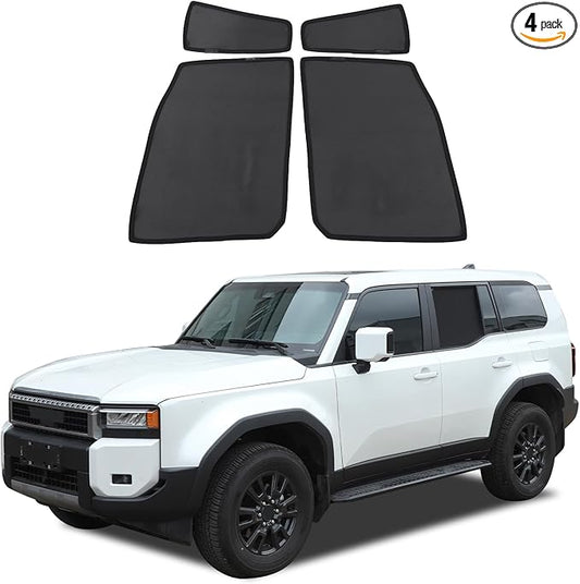Car Rear Side Window Shades Fit for Toyota Land Cruiser 250 Prado J250 LC250 2024 2025, Back Window Screens Mesh Sun Shade Glare Shield and UV Rays Protection and Keeps Vehicle Cool, 4PCS