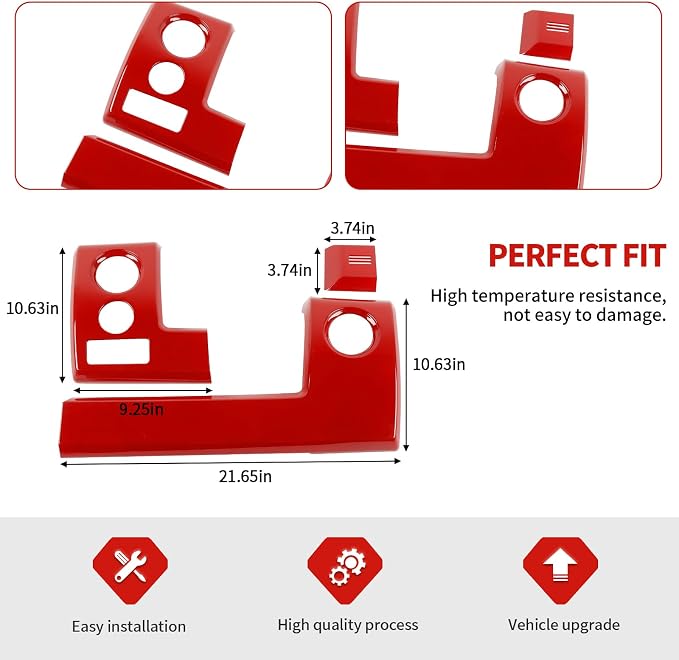 Jimen Fit for Ford F150 2009-2014, 3PCS Center Console Dash Panel Cover Trim (Red)