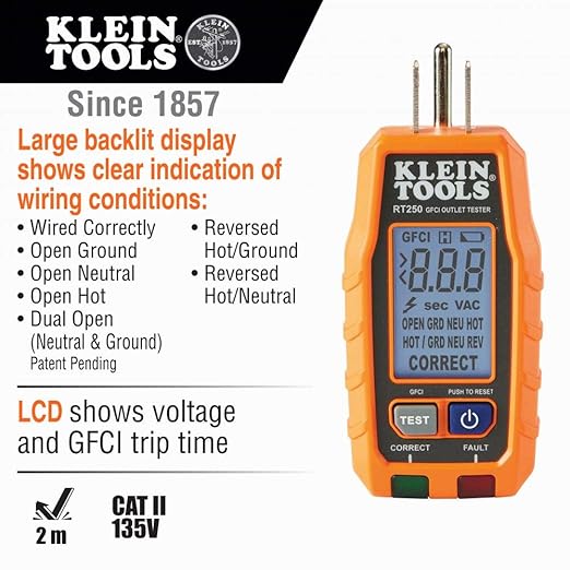 Klein Tools 80023P Home Inspector Tool Kit, RT250 GFCI Outlet Tester, Voltage Tester, Moisture Meter