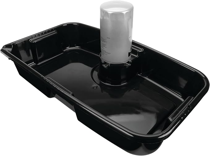 Performance Tool W4079 11-Quart Oil Drain Pan, Chemical-Resistant, Oil Filter Stand, Black