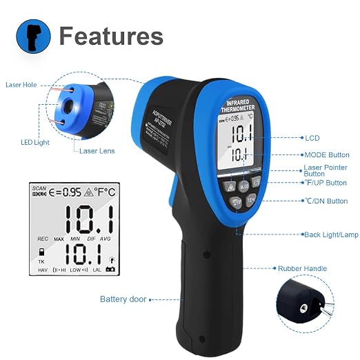 High Temp Infrared Thermometer -58℉~2732℉ Forge Thermometer 30:1 Digital IR Temperature Gauge,Non-Contact Pyrometer for Kiln,Forging,Engine,Industry and Home Repair.