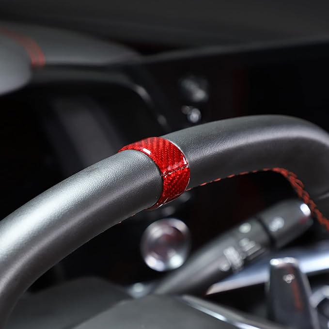 Daeiclru Real Carbon Fiber Steering Wheel Circle Cover Sticker Compatible with Chevrolet Corvette C8 Stingray 2020-2025, Steering Wheel Top Center Guide Decorative Accessories (Red)