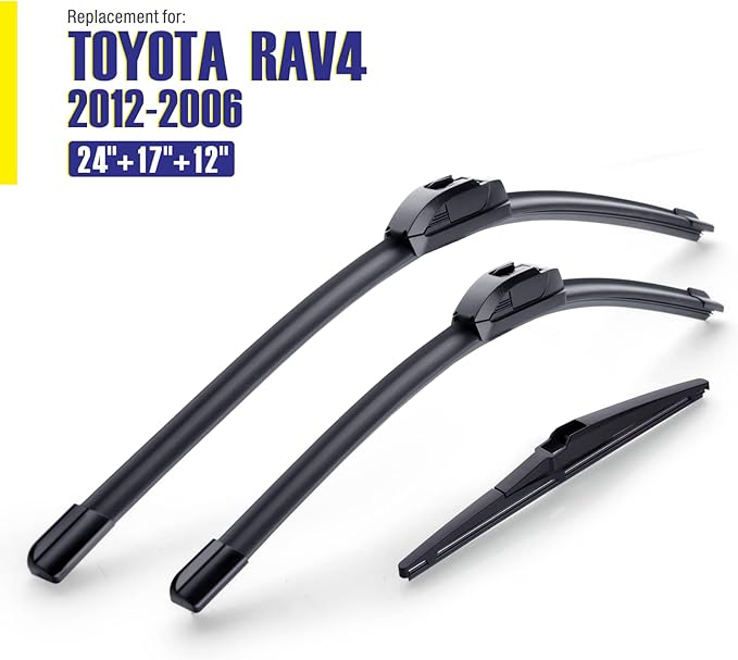 5 PLUS Wiper Blades Replacement For TOYOTA RAV4 2012 2011 2010 2009 2008 2007 2006(Set of 3), 24"+ 17" Windshield Wiper Blades with 12 Inch Rear Wiper Blade, All-Season OEM Quality Windshield Wipers