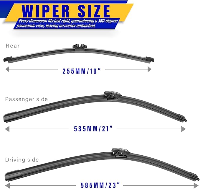 3 wipers Replacement for 2017-2022 Mini Cooper Countryman, Windshield Wiper Blades Original Equipment Replacement - 23"/21"/10" (Set of 3)